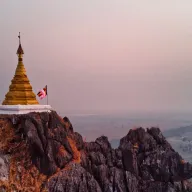 Pagoda on a rocky peak at dusk